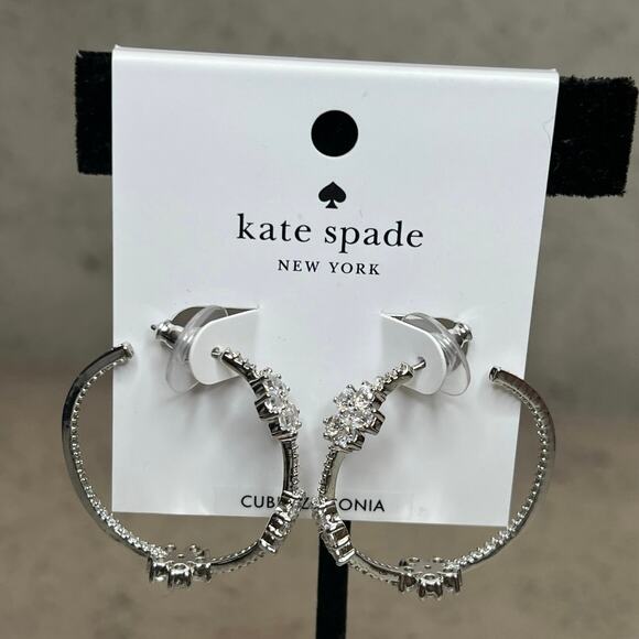 Kate Spade Jewelry - Nwt Kate Spade gleaming garden silvertone rhinestone flower hoops earrings
